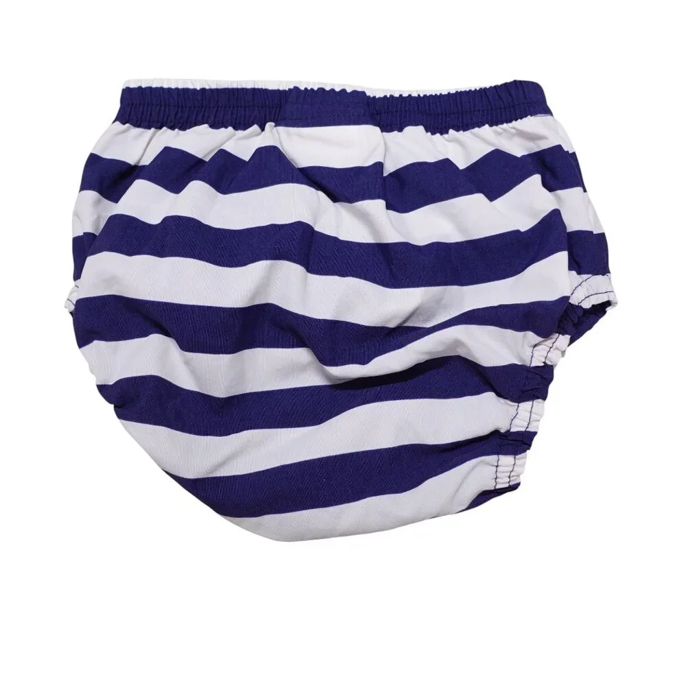 NWT Pottery Barn Kids Diaper Cover 6-12M Blue White Rugby Stripe Water Resistant